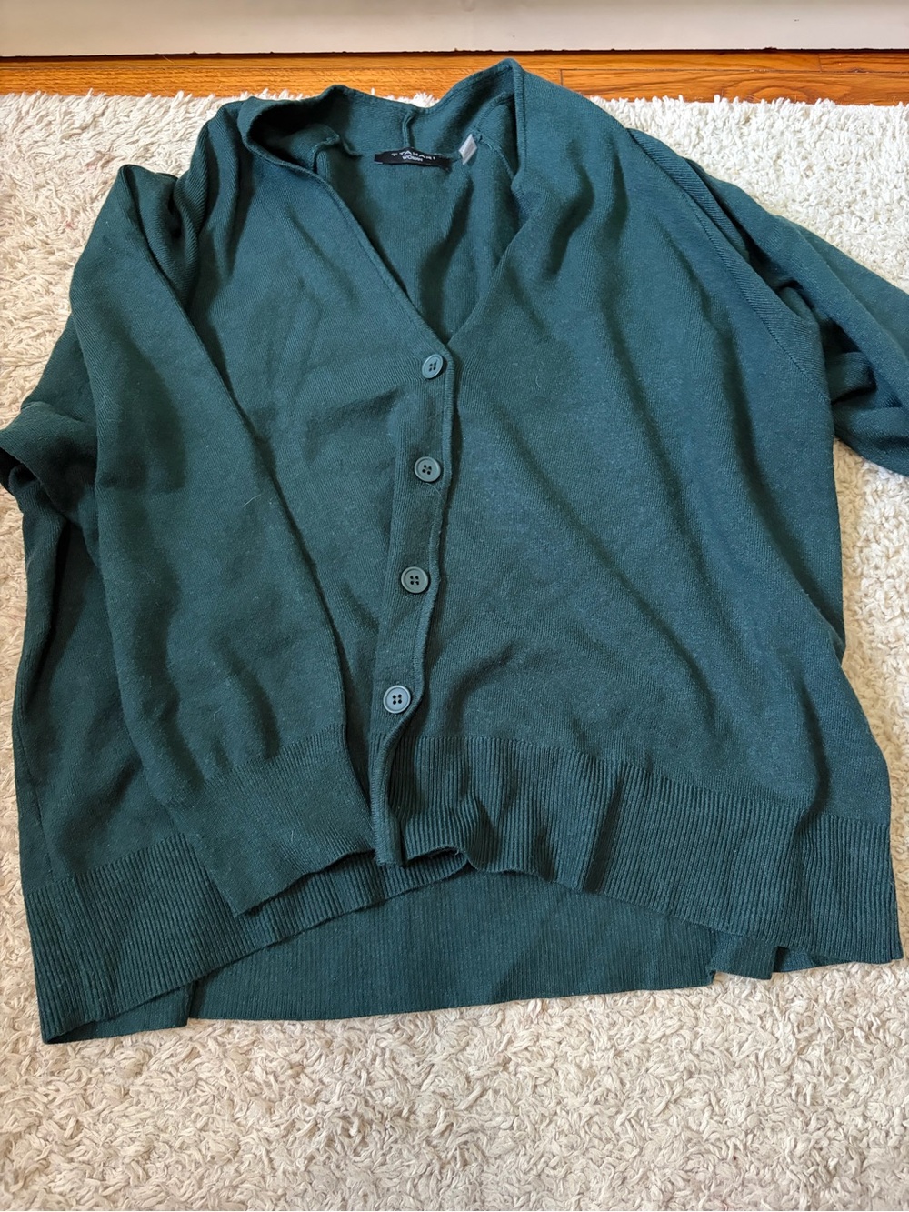 T Tahari Dark Green V-Neck Button Cardigan